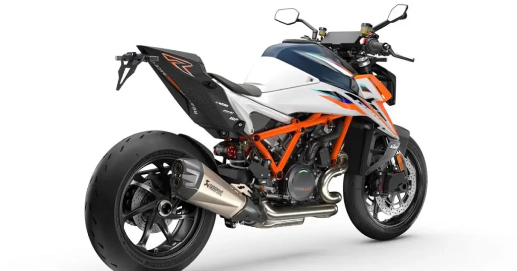 KTM 1390 Super Duke RR rear view Akrapovic exhaust lightweight chassis limited edition bike