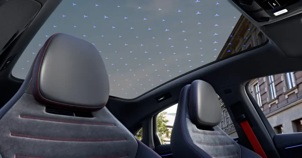 Mercedes C-Class EV panoramic glass roof with 162 illuminated stars ambient lighting