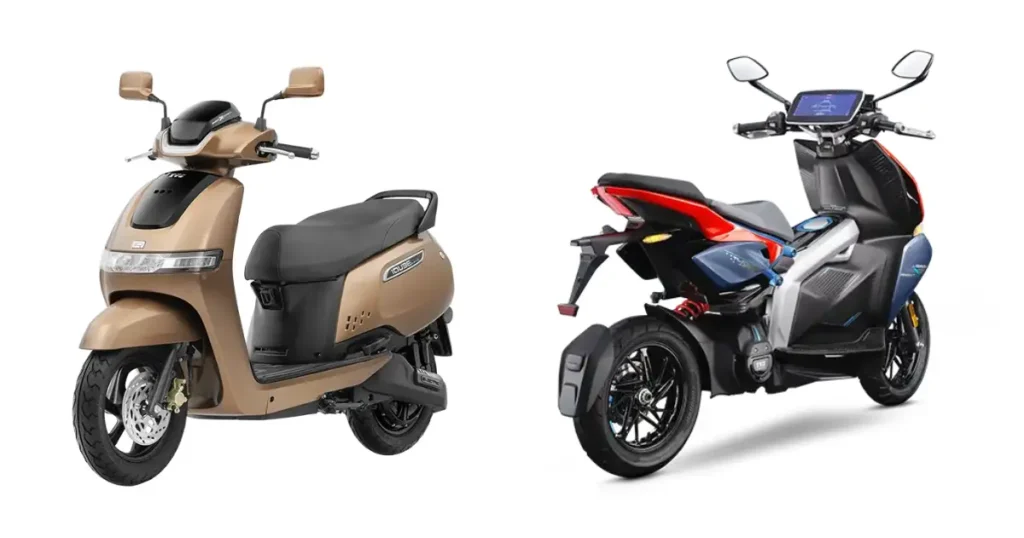 TVS electric scooters lineup including iQube showing rising EV sales growth in India FY2026