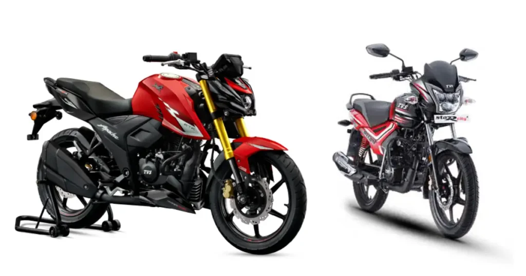 TVS motorcycle lineup including Apache and commuter bikes contributing to record sales FY2026