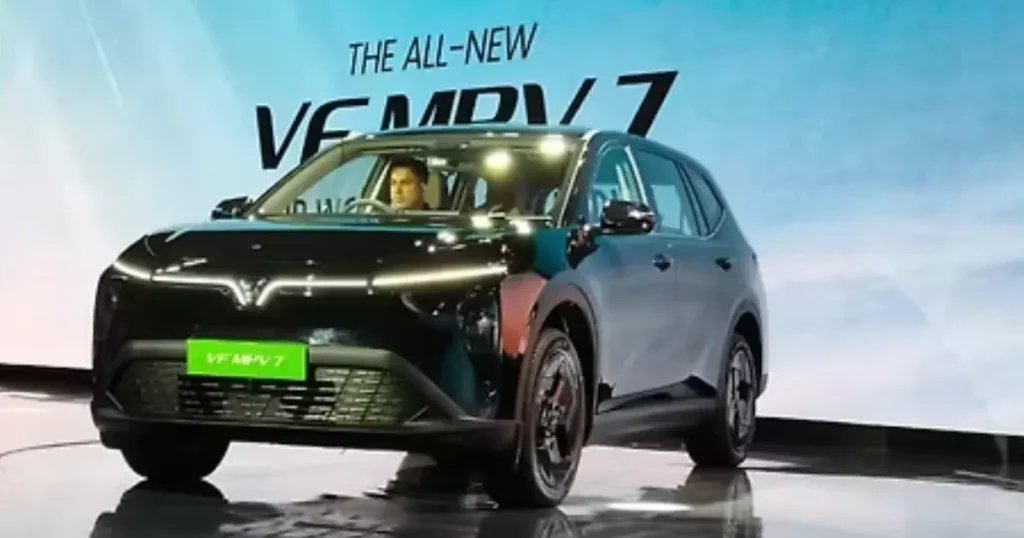 VinFast VF MPV 7 India launch event electric MPV front design LED light bar