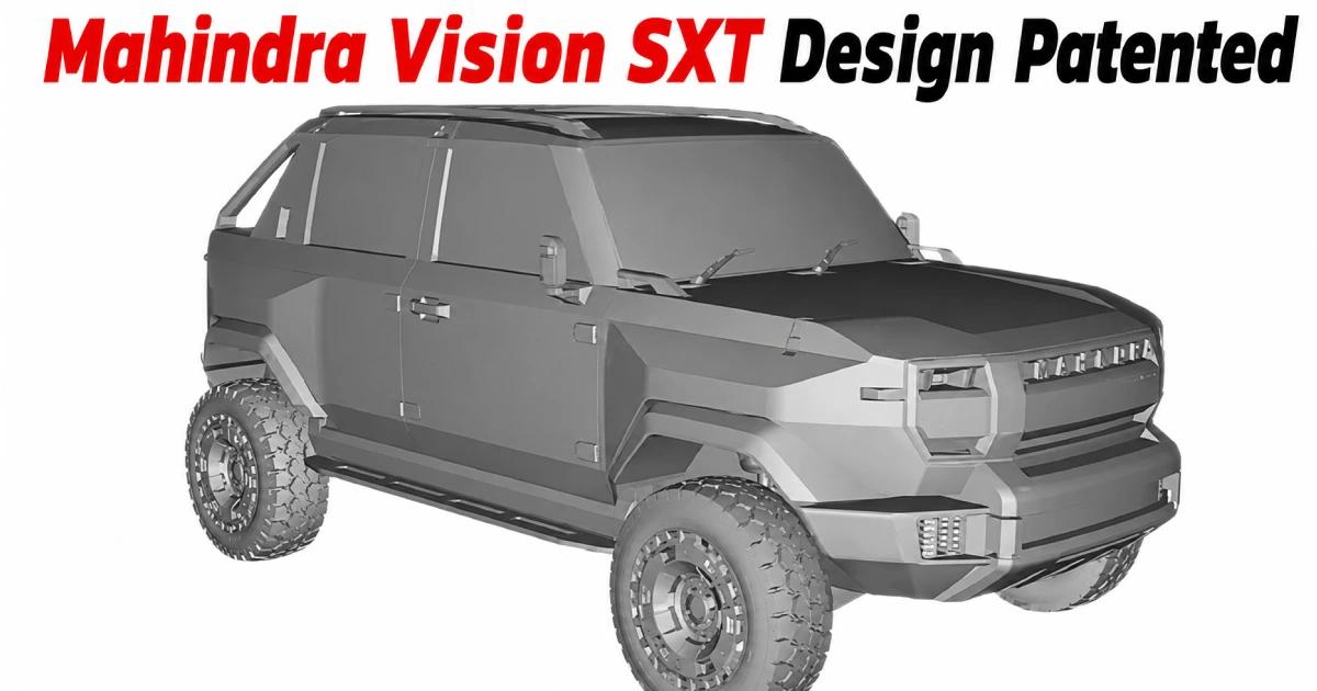 Official design patent sketch of the upcoming Mahindra Vision SXT lifestyle off-road SUV displaying its boxy body silhouette