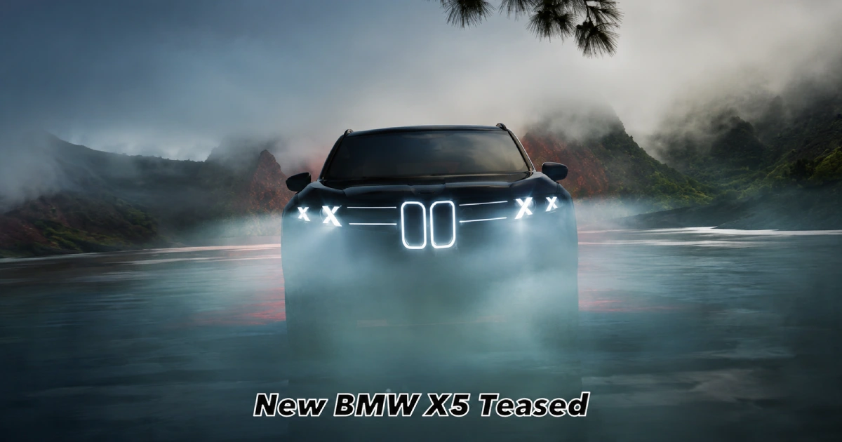 Official front teaser of the New-Gen BMW X5 highlighting its illuminated vertical kidney grilles and sharp X motif headlights