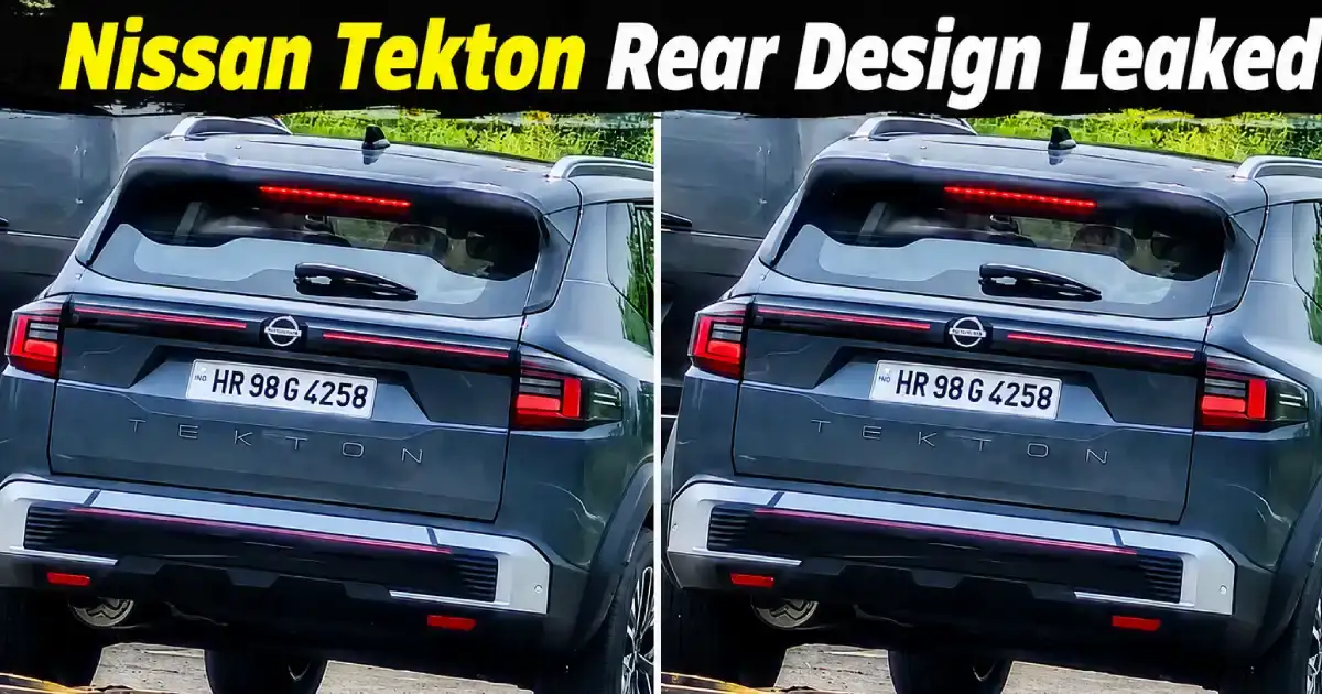 Leaked spy shot banner displaying the rear profile of the new Nissan Tekton SUV featuring connected LED taillights