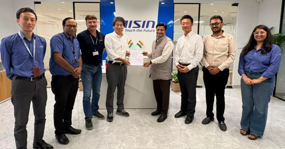 Representatives from NIFCO, Inspira City, and AISIN during the land allotment announcement for the AISIN Automotive New Plant India setup