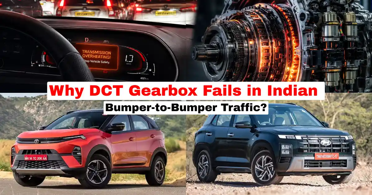 Dashboard thermal alert and mechanical layout explaining the core reasons behind DCT gearbox failures in Indian traffic