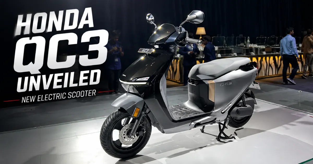 Honda QC3 unveiled in India featuring the new family electric scooter with a modern design, 3kWh battery, claimed 145km IDC range and Honda RoadSync connectivity.