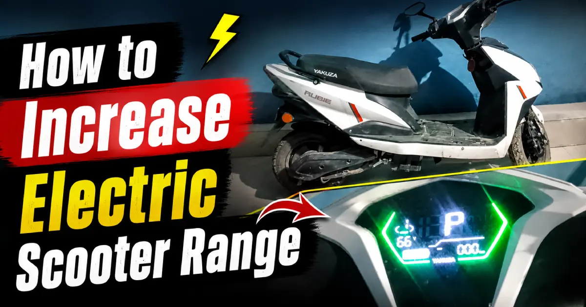 A featured launch graphics showcasing a white scooter digital screen under the How to Increase Electric Scooter Range step by step tutorial