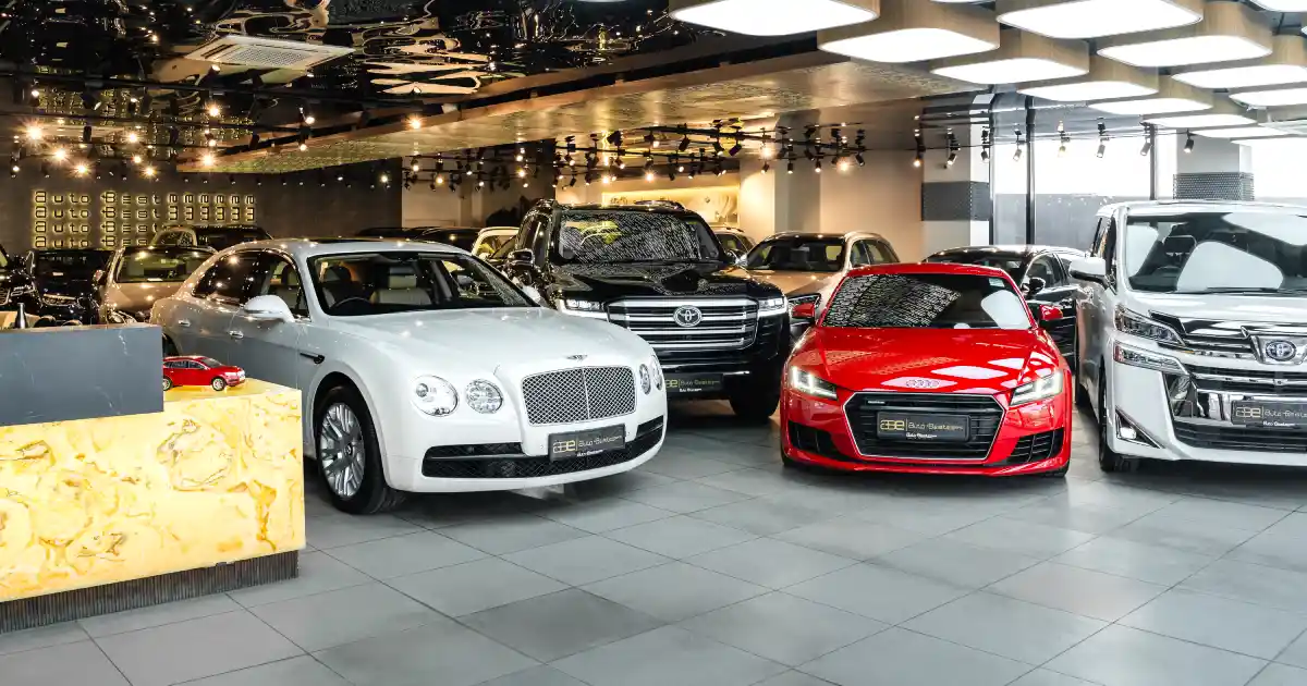 India Pre-Owned Luxury Car Market featuring certified pre-owned luxury cars displayed inside a premium luxury car showroom in India